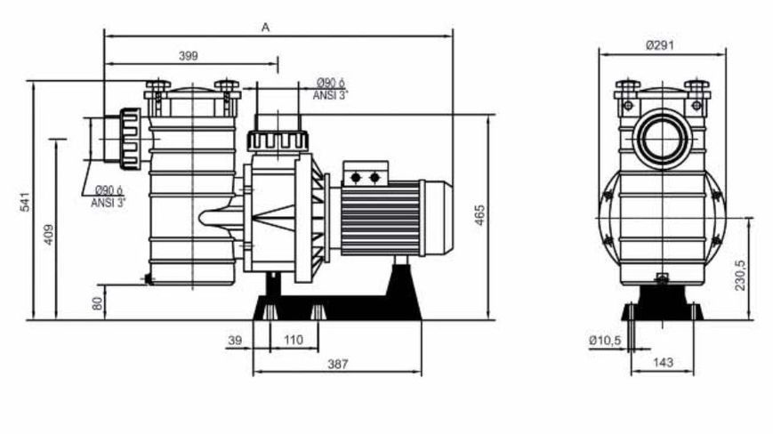 Насос KAP 250T, 2,3 кВт, 41 м3/год (при 10 м), 90 мм